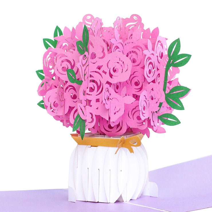 Handcrafted Paper Flowers: Roses (6 Stems) with Happy Birthday Pop-Up Card