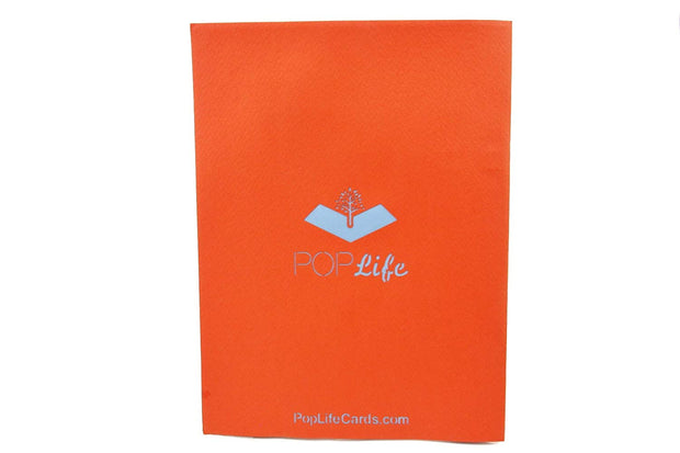 Back cover of card with red color and printed PopLife logo